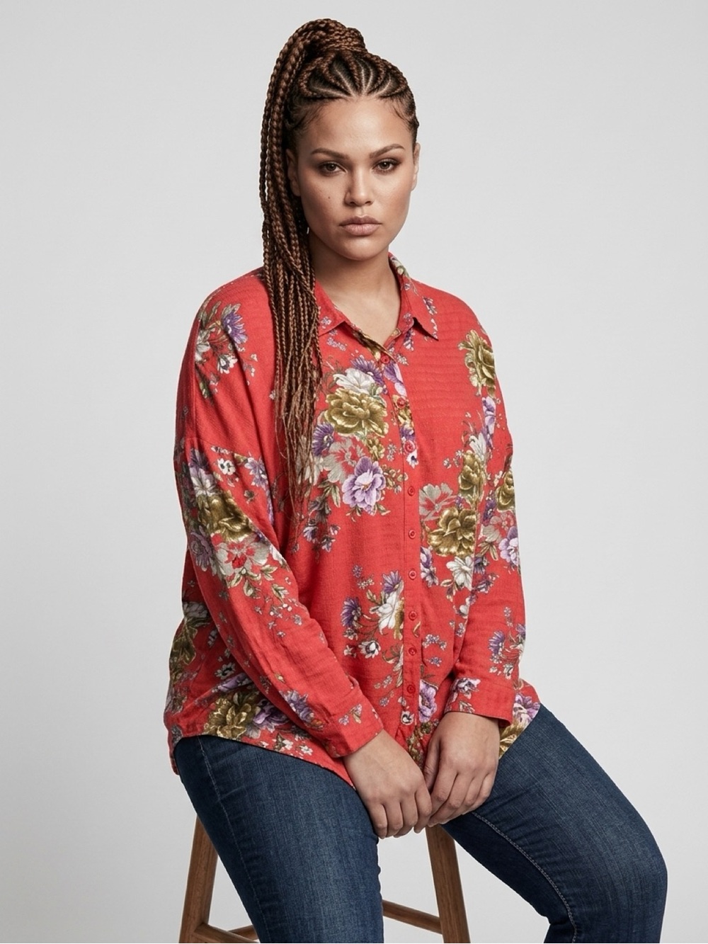 Torrid Button Down Shirt Vivid Rayon Flowy Size 1X